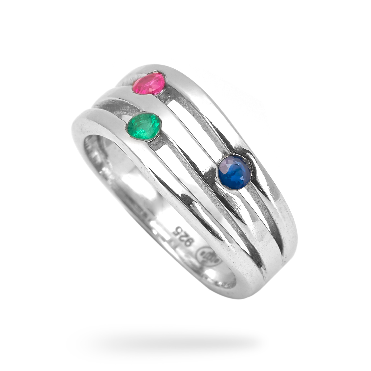 Bague rubis, saphir, emeraude argent Livia